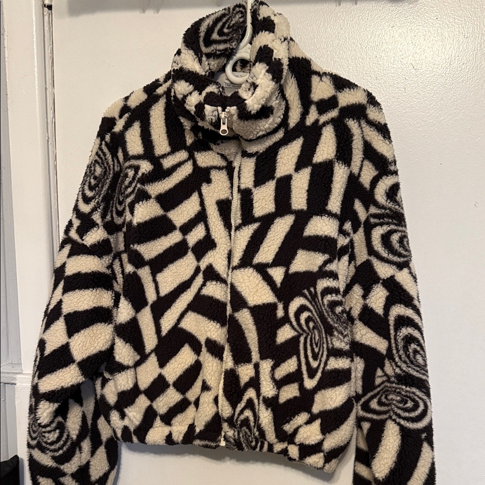 Urban Outfitters Black and Cream Teddy Jacket